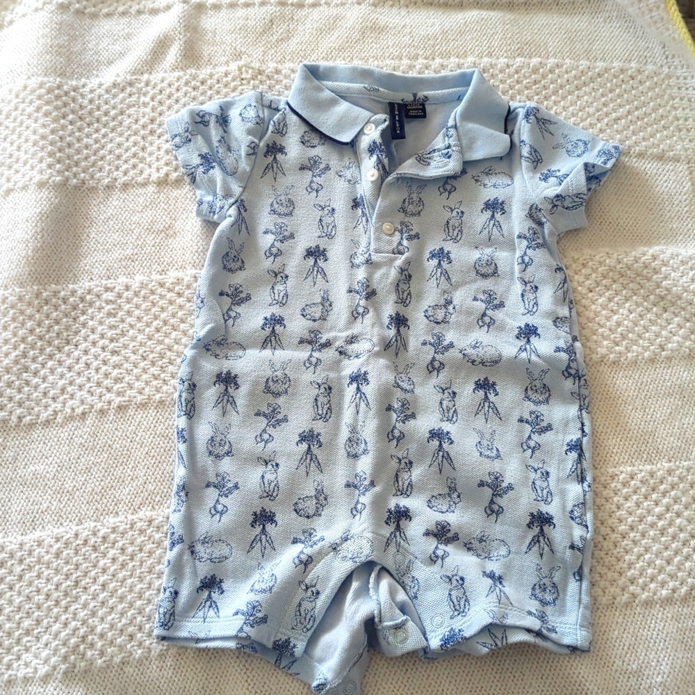 Janie and Jack 6-12 month romper blue bunny spring